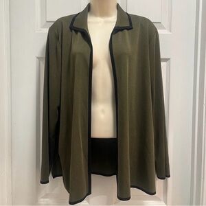 Misook Olive Green Open Cardigan with Black Trim Workwear Office - XL - EUC